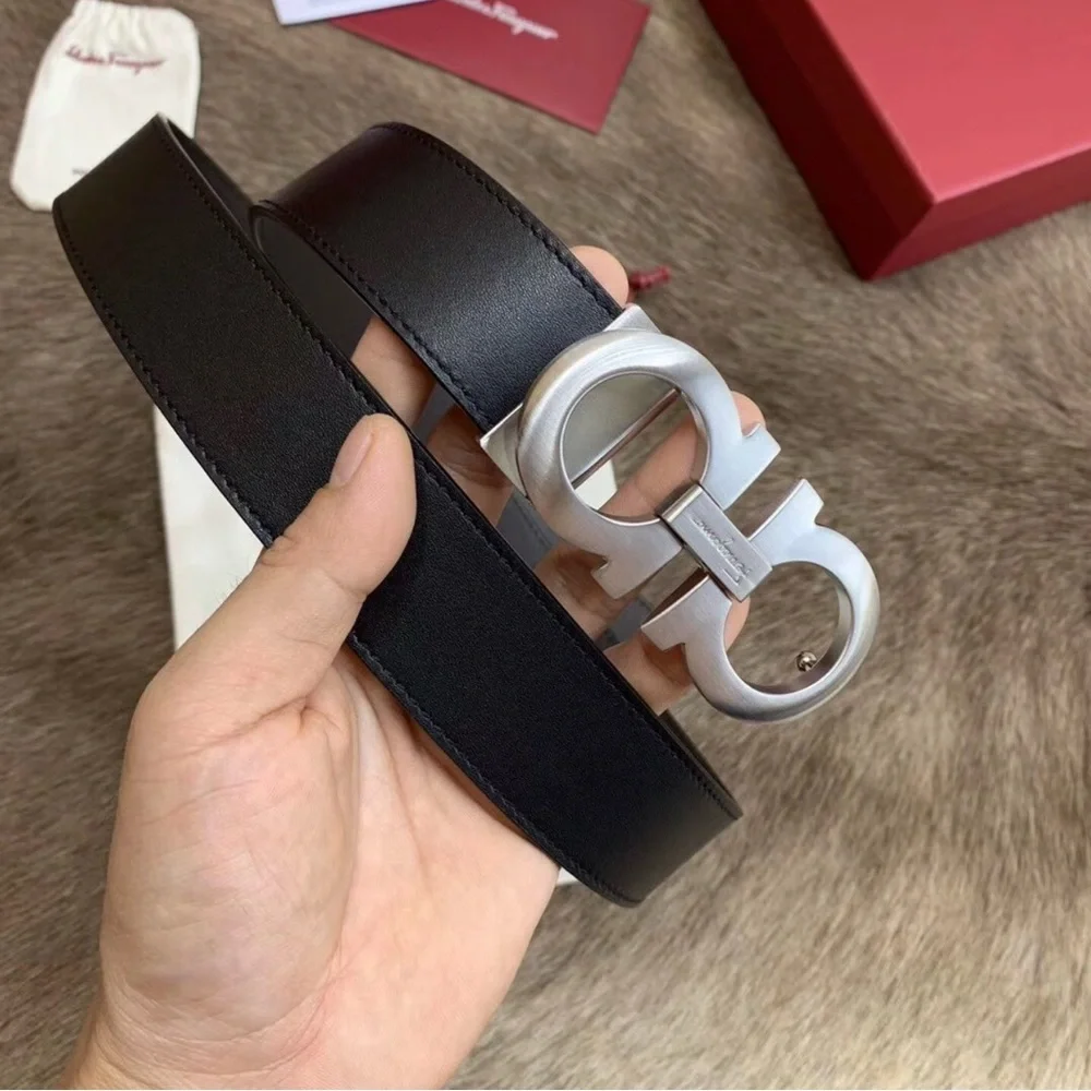 Salvatore Ferragamo Brown Leather Belt with Silver Gancini Buckle